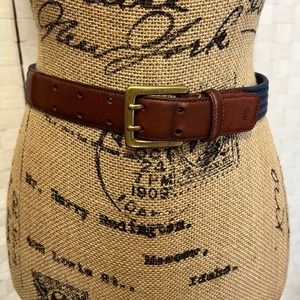 Vintage Liz Claiborne Belt Leather w/ Navy Blue Cotton Belt & Solid Brass Buckle